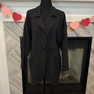 Cabi Knit Blazer Jacket Charcoal Single Button Pockets Oversized Ponte Lisbon SM